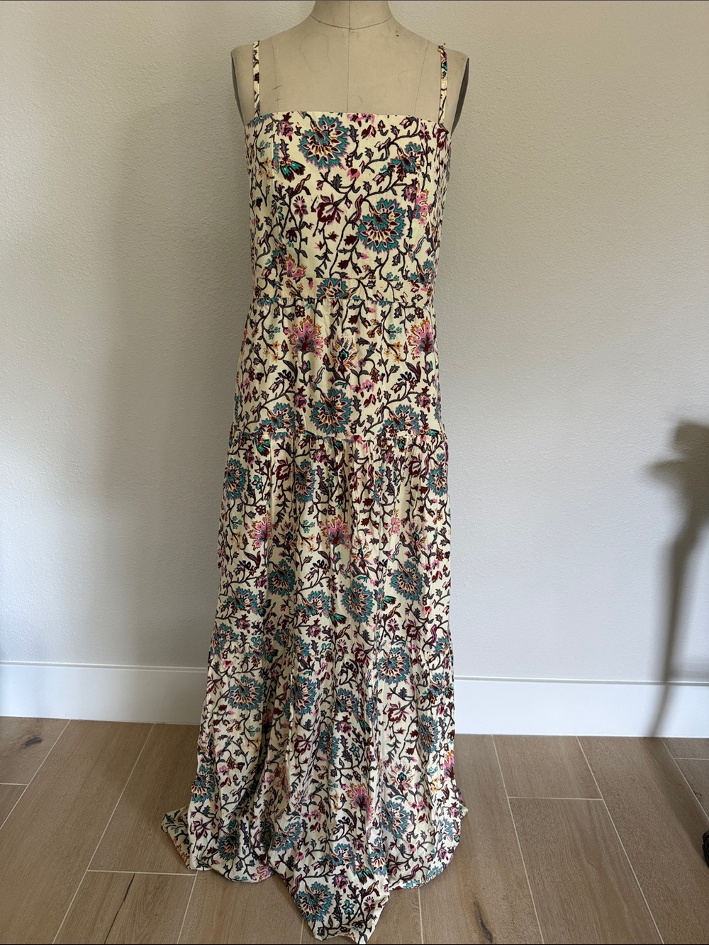 RAGA Cream Floral Maxi Dress with Teal and Pink Accents